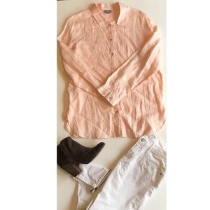 J.jill 100% linen light peach button down